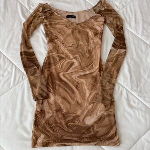 naked wardrobe Brown Marble Mesh Mini Dress